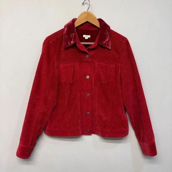 J Jill Women Corduroy Jacket Size Medium Red C036 -29 - Picture 16 of 16